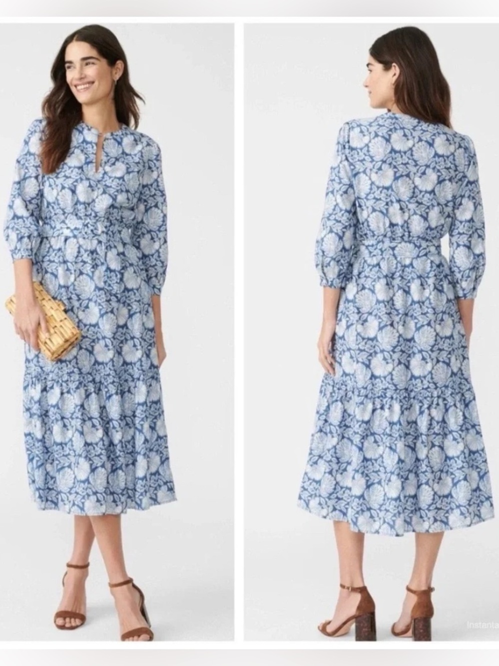 J. McLaughlin Cerina Silk Midi Dress in Palmilla Blue Sz S